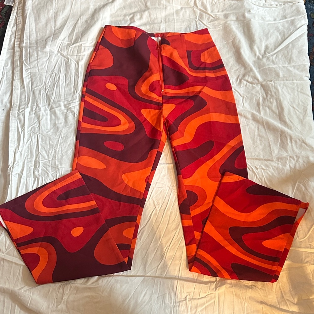 Vibrant Orange and Red Patterned Women's Pants